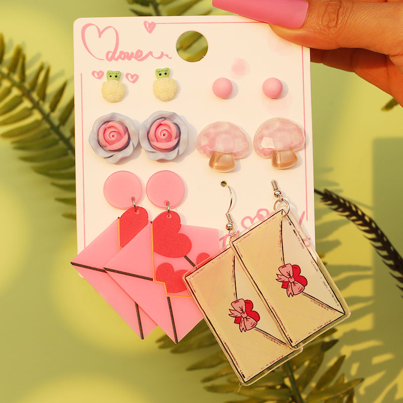 1 Set Cute Sweet Heart Shape Cat Flower Arylic Wood Resin Drop Earrings Ear Studs display picture 10