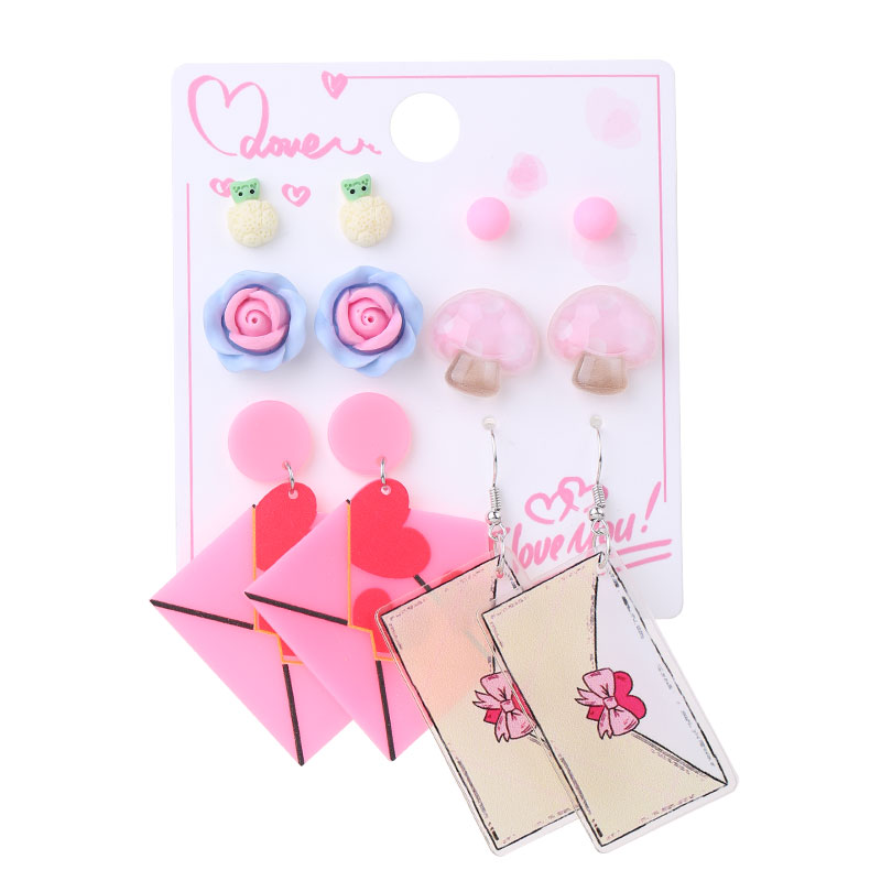 1 Set Cute Sweet Heart Shape Cat Flower Arylic Wood Resin Drop Earrings Ear Studs display picture 14