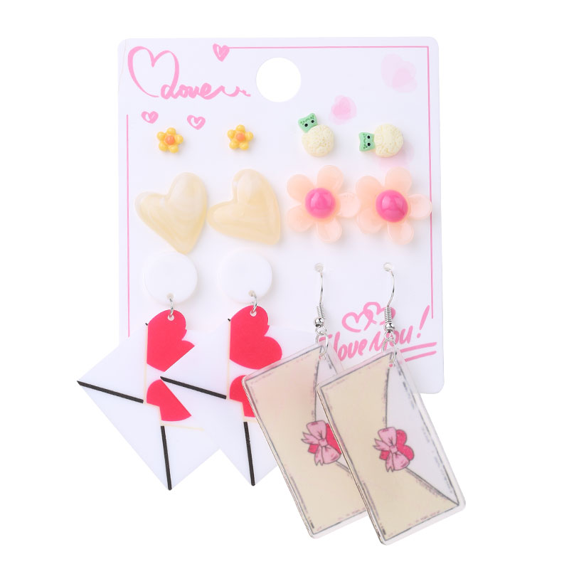 1 Set Cute Sweet Heart Shape Cat Flower Arylic Wood Resin Drop Earrings Ear Studs display picture 15
