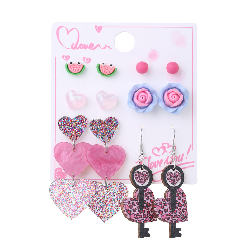 1 Set Cute Sweet Heart Shape Cat Flower Arylic Wood Resin Drop Earrings Ear Studs display picture 19