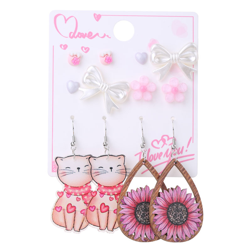 1 Set Cute Sweet Heart Shape Cat Flower Arylic Wood Resin Drop Earrings Ear Studs display picture 21