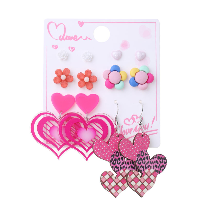 1 Set Cute Sweet Heart Shape Cat Flower Arylic Wood Resin Drop Earrings Ear Studs display picture 22