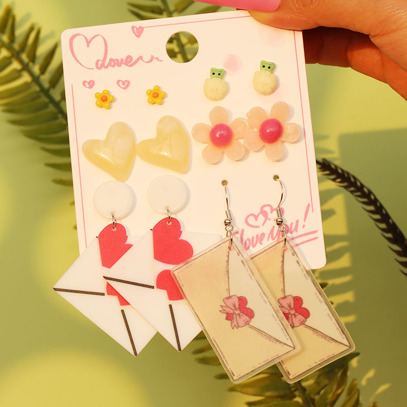 1 Set Cute Sweet Heart Shape Cat Flower Arylic Wood Resin Drop Earrings Ear Studs display picture 24