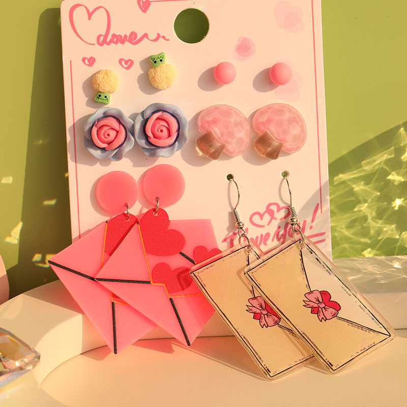 1 Set Cute Sweet Heart Shape Cat Flower Arylic Wood Resin Drop Earrings Ear Studs display picture 43