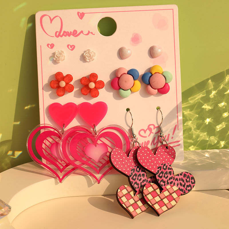 1 Set Cute Sweet Heart Shape Cat Flower Arylic Wood Resin Drop Earrings Ear Studs display picture 31