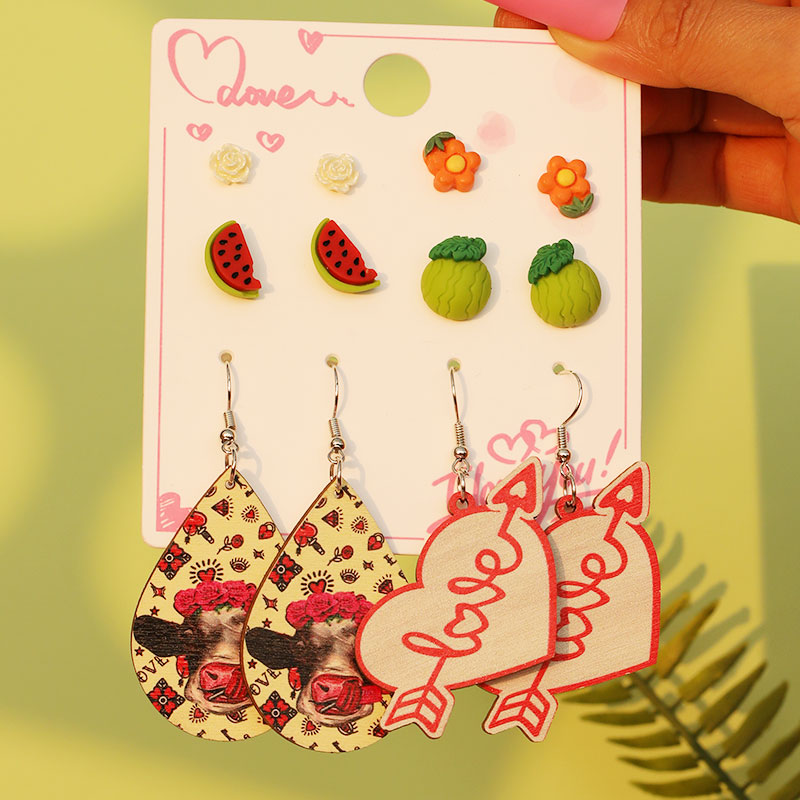 1 Set Cute Sweet Heart Shape Cat Flower Arylic Wood Resin Drop Earrings Ear Studs display picture 25
