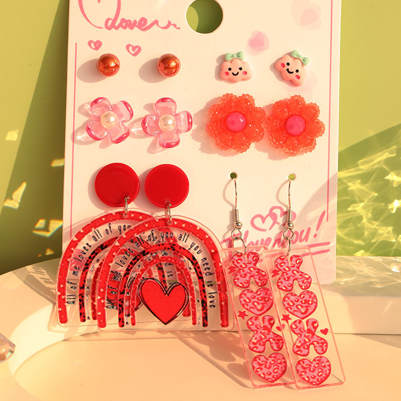 1 Set Cute Sweet Heart Shape Cat Flower Arylic Wood Resin Drop Earrings Ear Studs display picture 42