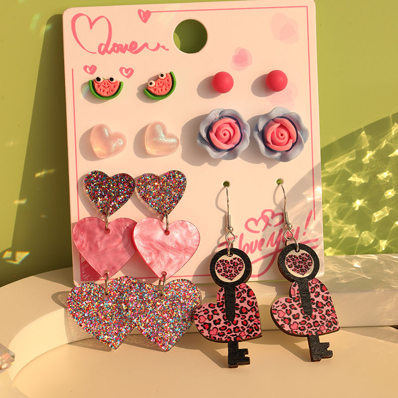 1 Set Cute Sweet Heart Shape Cat Flower Arylic Wood Resin Drop Earrings Ear Studs display picture 36