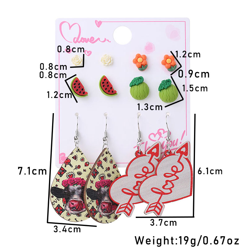 1 Set Cute Sweet Heart Shape Cat Flower Arylic Wood Resin Drop Earrings Ear Studs display picture 28