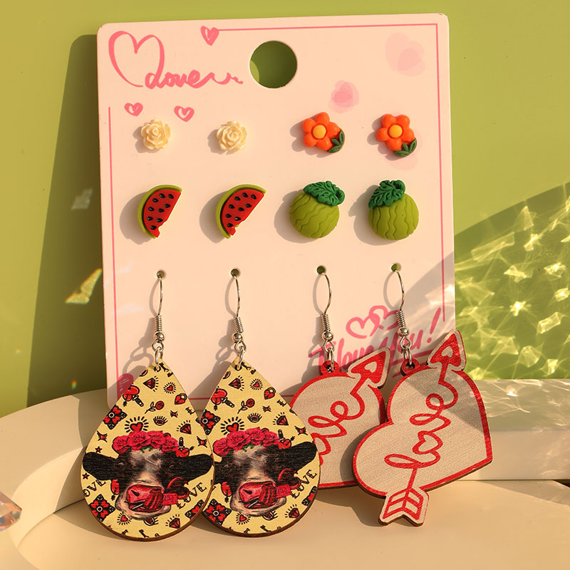 1 Set Cute Sweet Heart Shape Cat Flower Arylic Wood Resin Drop Earrings Ear Studs display picture 23