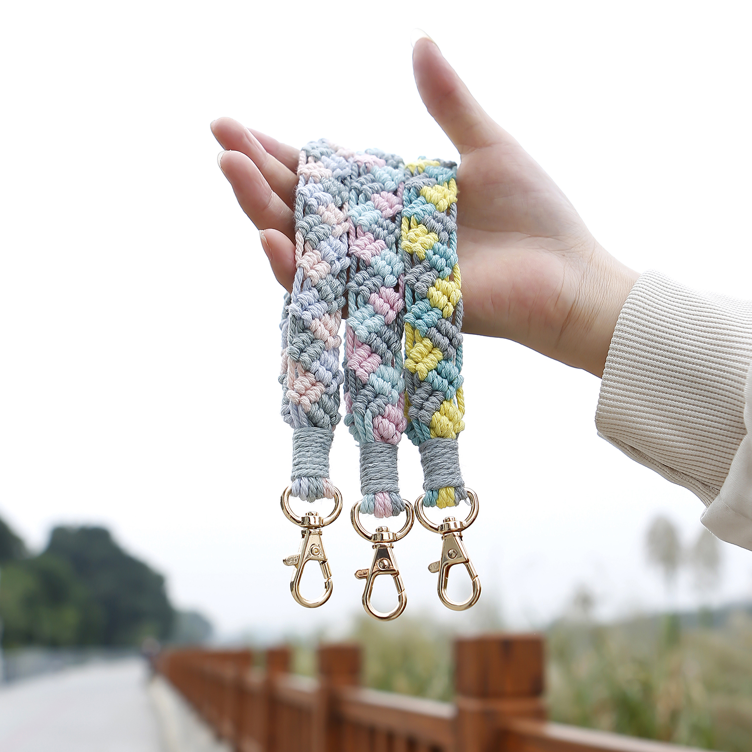 Casual Simple Style Color Block Cotton Rope Zinc Alloy Knitting Bag Pendant Keychain display picture 6