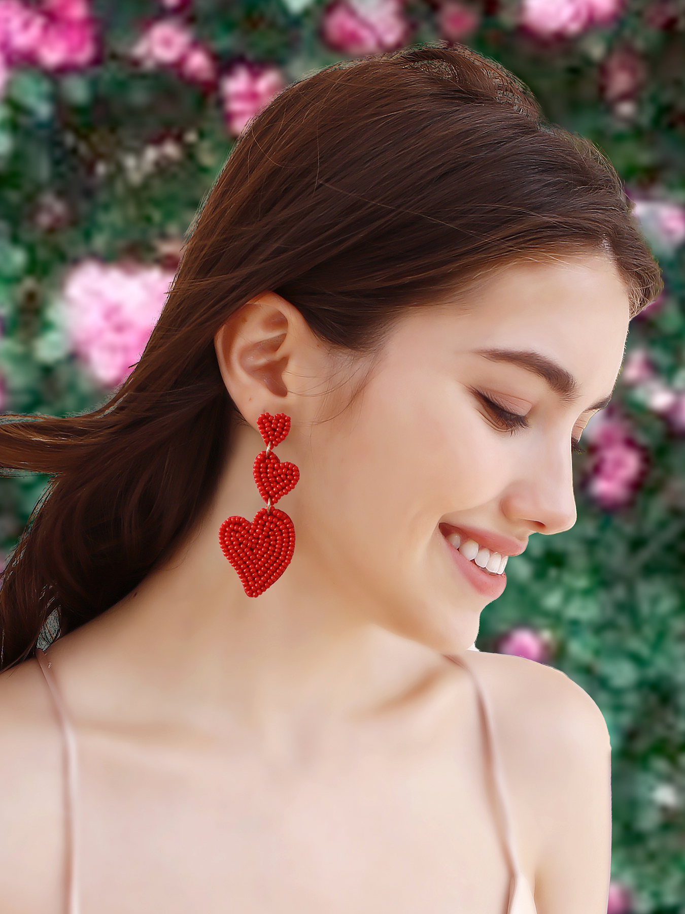 1 Paire Romantique Sucré Forme De Cœur Fait Main Perlé Boucles D'oreilles display picture 2