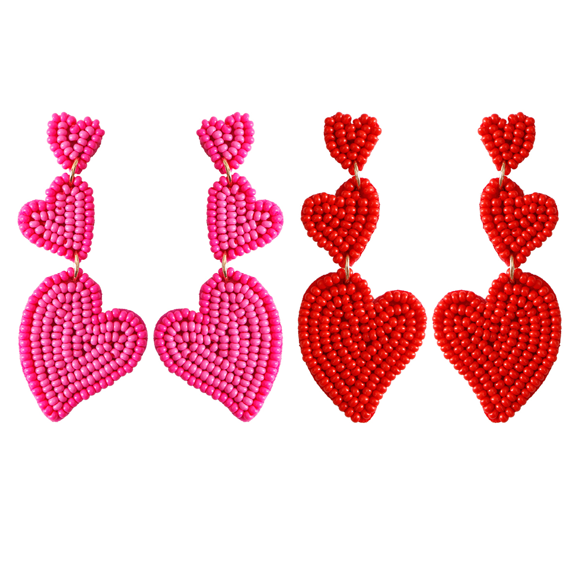 1 Pair Romantic Sweet Heart Shape Handmade Beaded Drop Earrings display picture 1