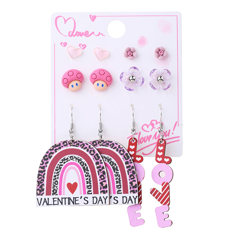 1 Set Cute Simple Style Lips Letter Heart Shape Arylic Wood Drop Earrings Ear Studs display picture 1