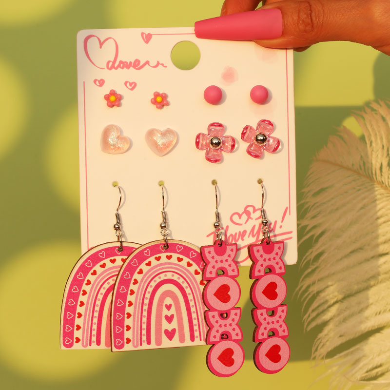 1 Set Cute Simple Style Lips Letter Heart Shape Arylic Wood Drop Earrings Ear Studs display picture 3