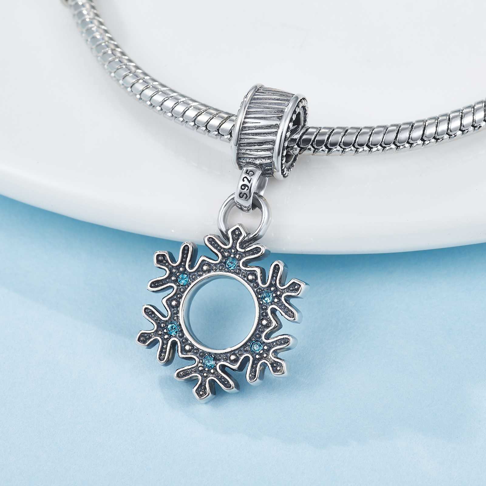 1 Piece Simple Style Snowflake Sterling Silver Plating Inlay Pendant Jewelry Accessories display picture 2