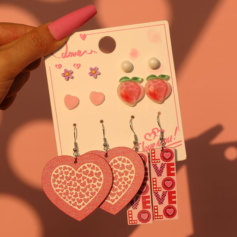 1 Set Cute Simple Style Lips Letter Heart Shape Arylic Wood Drop Earrings Ear Studs display picture 2