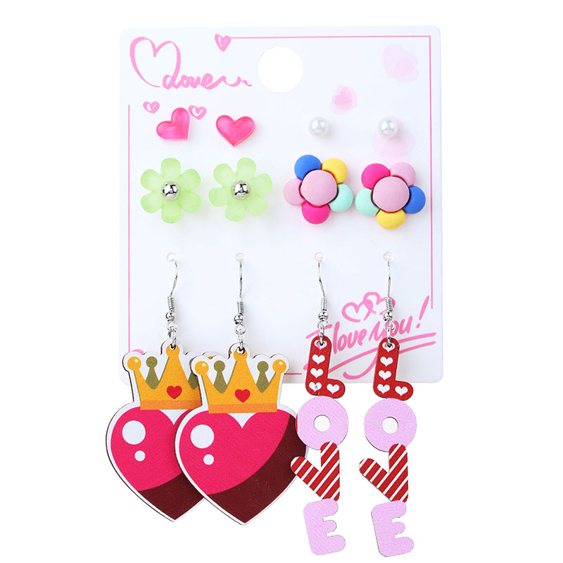 1 Set Cute Simple Style Lips Letter Heart Shape Arylic Wood Drop Earrings Ear Studs display picture 11