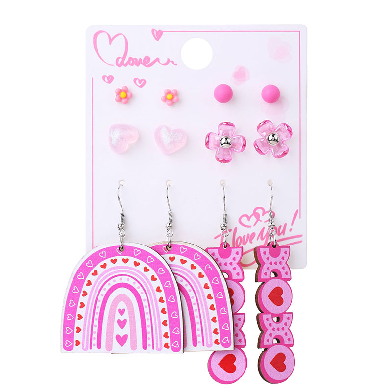 1 Set Cute Simple Style Lips Letter Heart Shape Arylic Wood Drop Earrings Ear Studs display picture 12