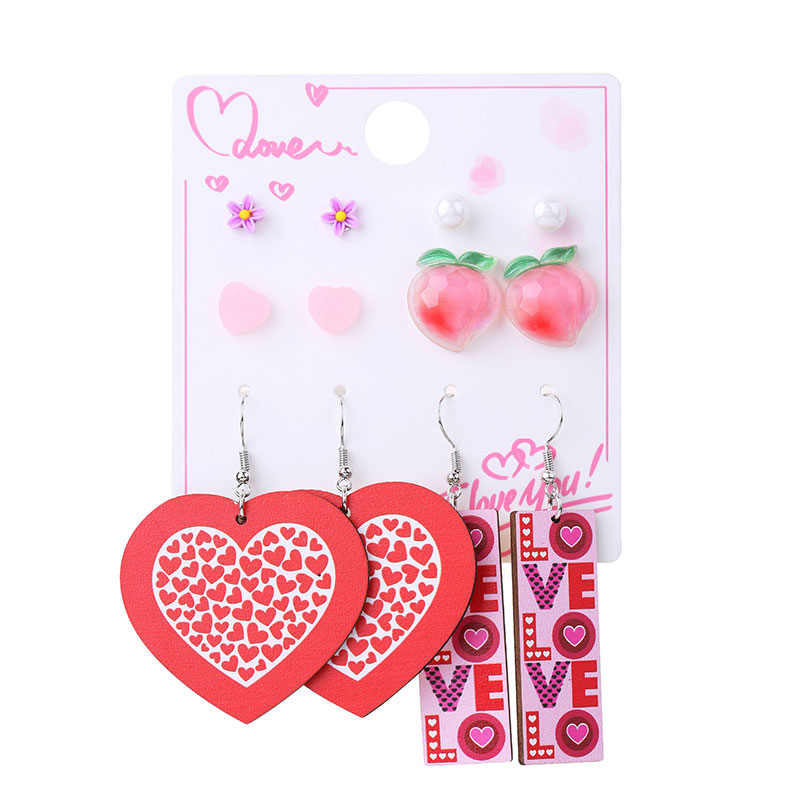 1 Set Cute Simple Style Lips Letter Heart Shape Arylic Wood Drop Earrings Ear Studs display picture 17
