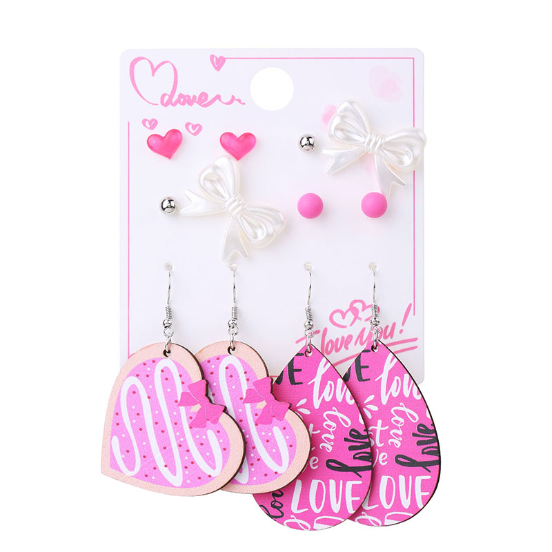 1 Set Cute Simple Style Lips Letter Heart Shape Arylic Wood Drop Earrings Ear Studs display picture 13