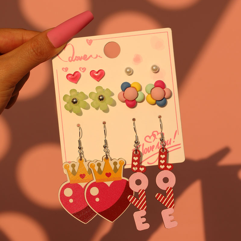 1 Set Cute Simple Style Lips Letter Heart Shape Arylic Wood Drop Earrings Ear Studs display picture 14
