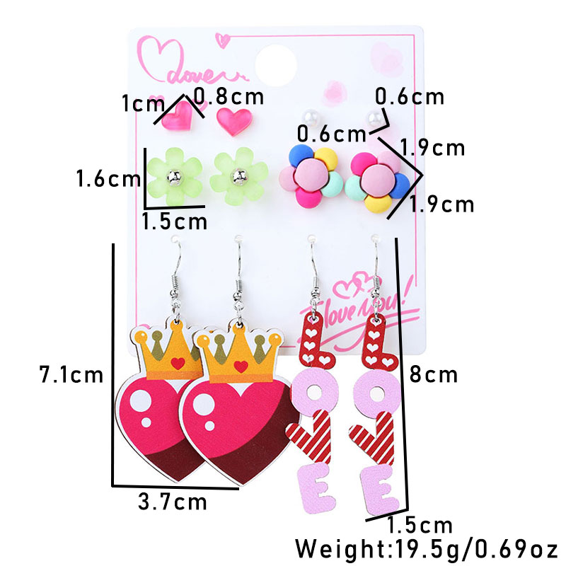 1 Set Cute Simple Style Lips Letter Heart Shape Arylic Wood Drop Earrings Ear Studs display picture 24