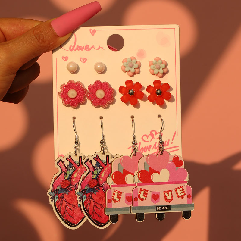 1 Set Cute Simple Style Lips Letter Heart Shape Arylic Wood Drop Earrings Ear Studs display picture 21