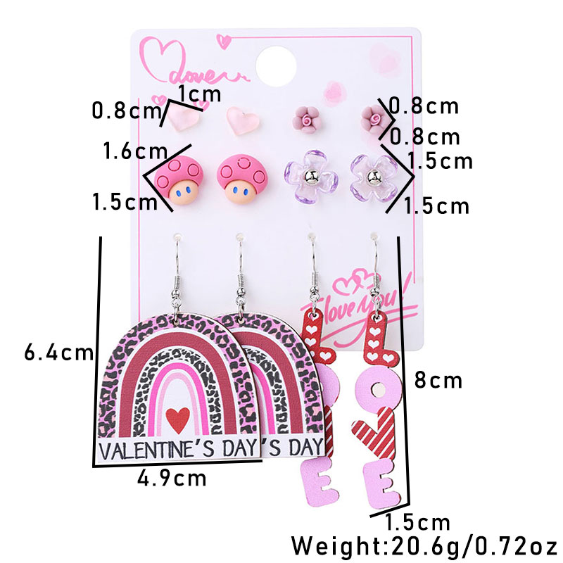 1 Set Cute Simple Style Lips Letter Heart Shape Arylic Wood Drop Earrings Ear Studs display picture 15