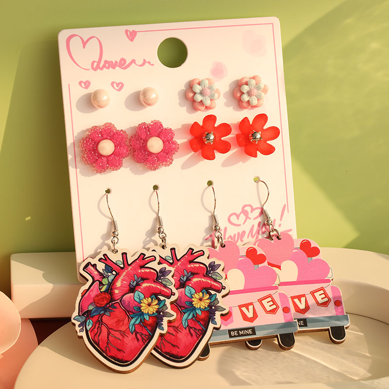 1 Set Cute Simple Style Lips Letter Heart Shape Arylic Wood Drop Earrings Ear Studs display picture 27