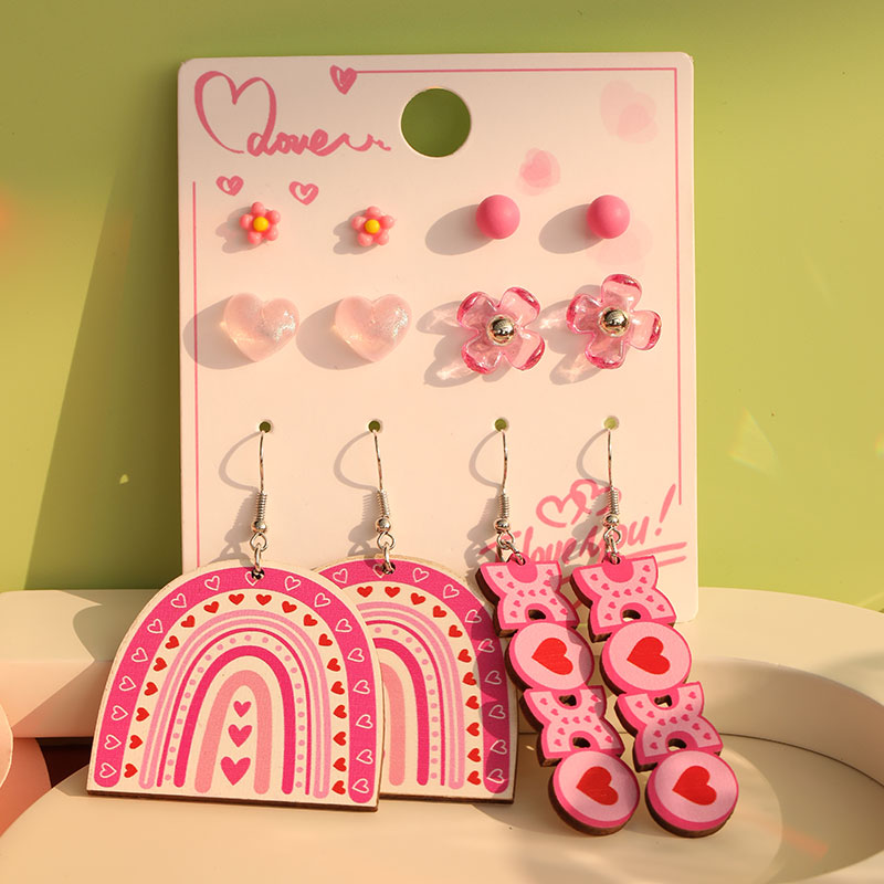 1 Set Cute Simple Style Lips Letter Heart Shape Arylic Wood Drop Earrings Ear Studs display picture 28