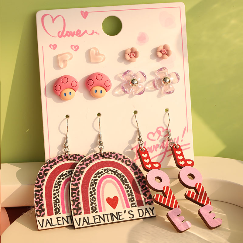 1 Set Cute Simple Style Lips Letter Heart Shape Arylic Wood Drop Earrings Ear Studs display picture 41