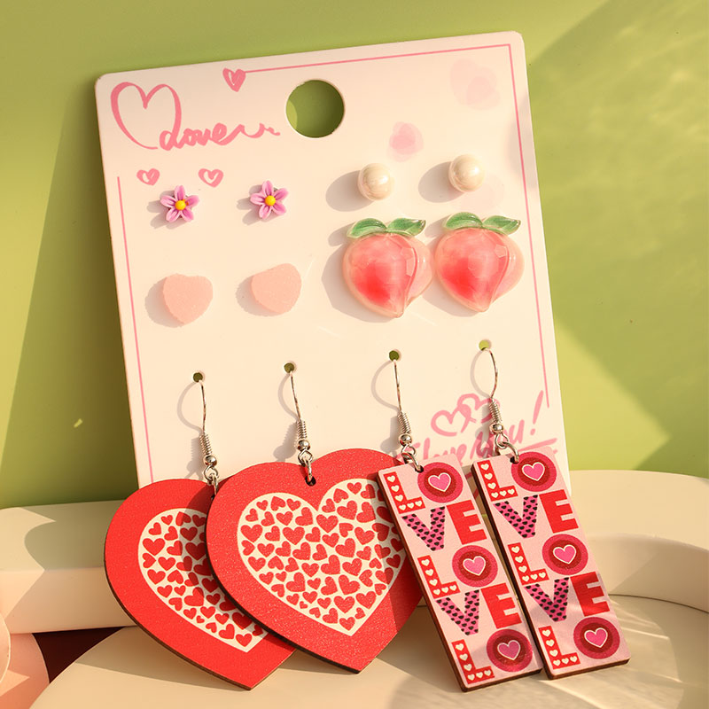 1 Set Cute Simple Style Lips Letter Heart Shape Arylic Wood Drop Earrings Ear Studs display picture 23