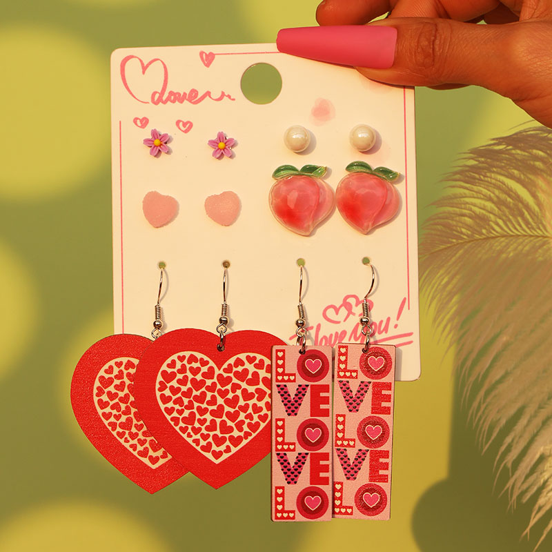 1 Set Cute Simple Style Lips Letter Heart Shape Arylic Wood Drop Earrings Ear Studs display picture 30