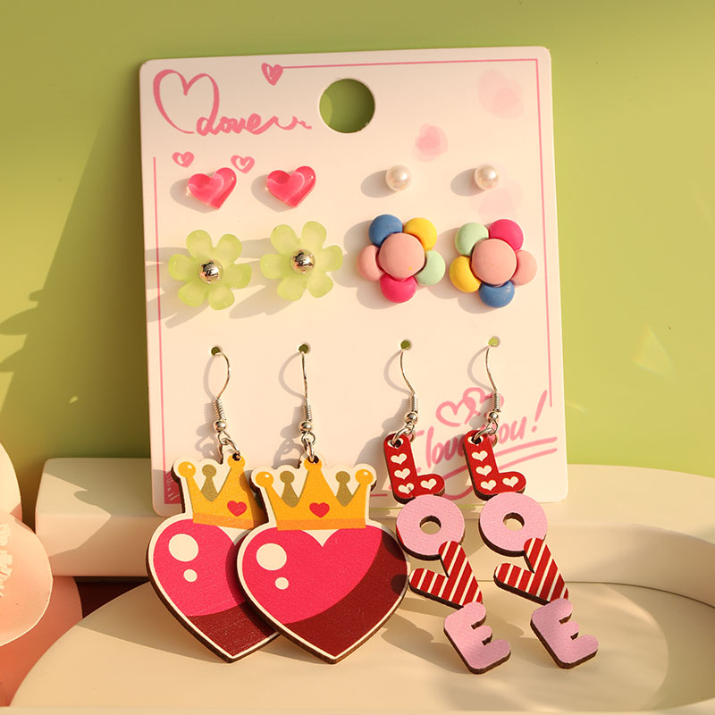 1 Set Cute Simple Style Lips Letter Heart Shape Arylic Wood Drop Earrings Ear Studs display picture 32