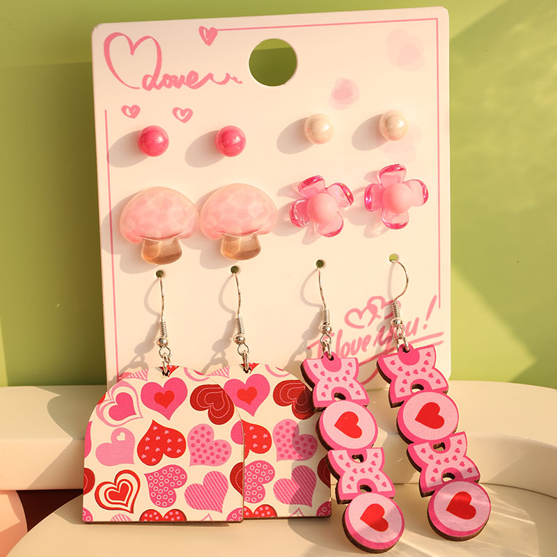 1 Set Cute Simple Style Lips Letter Heart Shape Arylic Wood Drop Earrings Ear Studs display picture 40