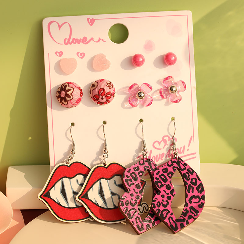 1 Set Cute Simple Style Lips Letter Heart Shape Arylic Wood Drop Earrings Ear Studs display picture 33