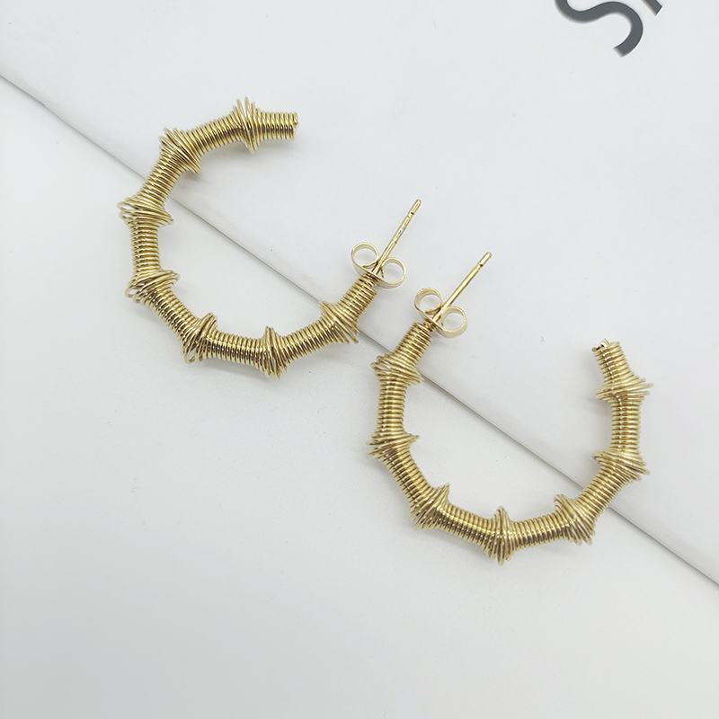 1 Pair Retro Geometric Bamboo Plating 304 Stainless Steel 18K Gold Plated Earrings display picture 4