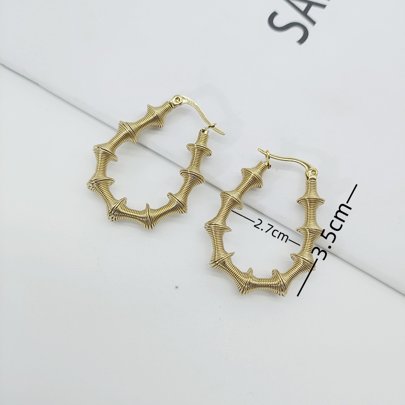 1 Pair Retro Geometric Bamboo Plating 304 Stainless Steel 18K Gold Plated Earrings display picture 2