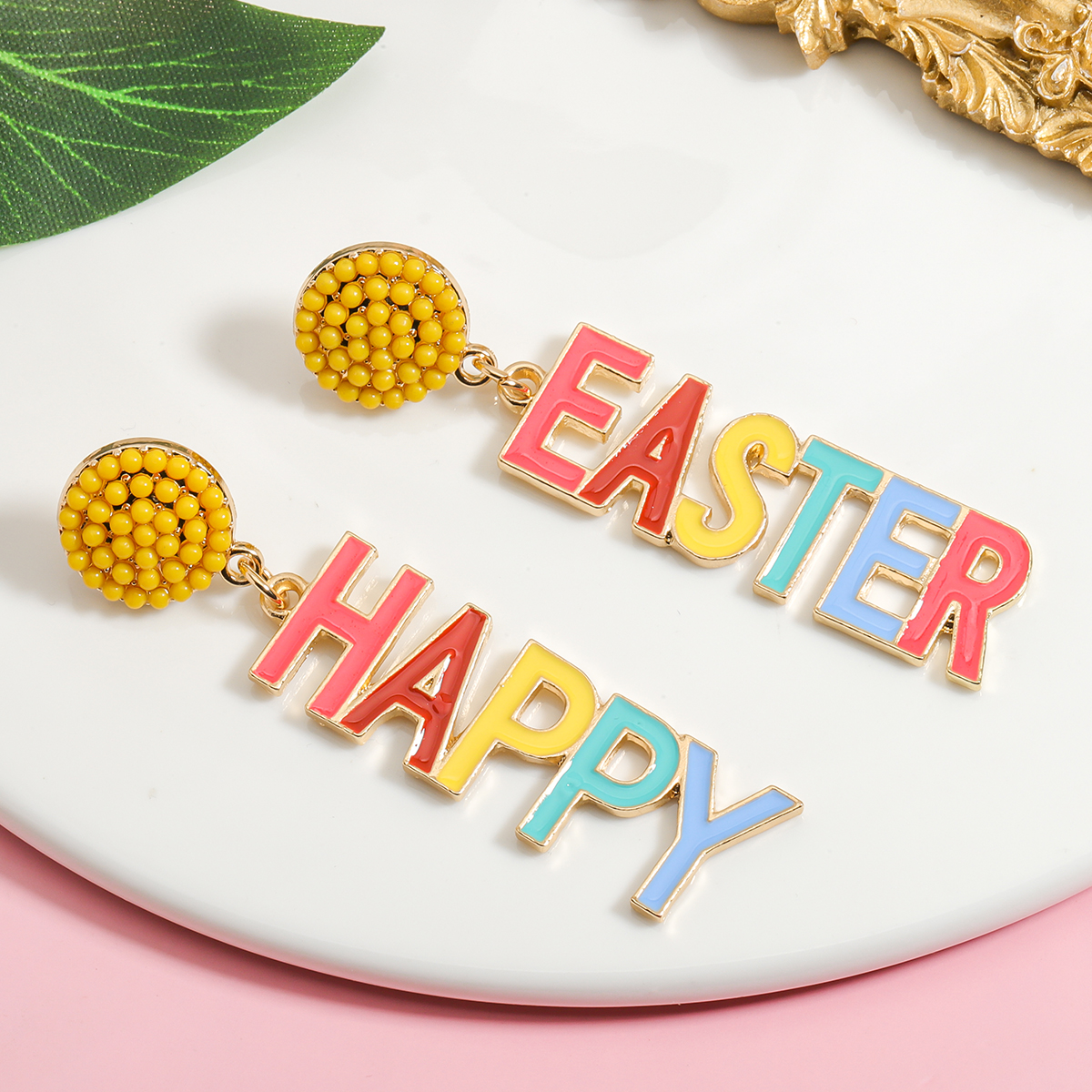1 Pair Cute Rabbit Letter Plating Inlay Alloy Seed Bead Gold Plated Silver Plated Drop Earrings display picture 4