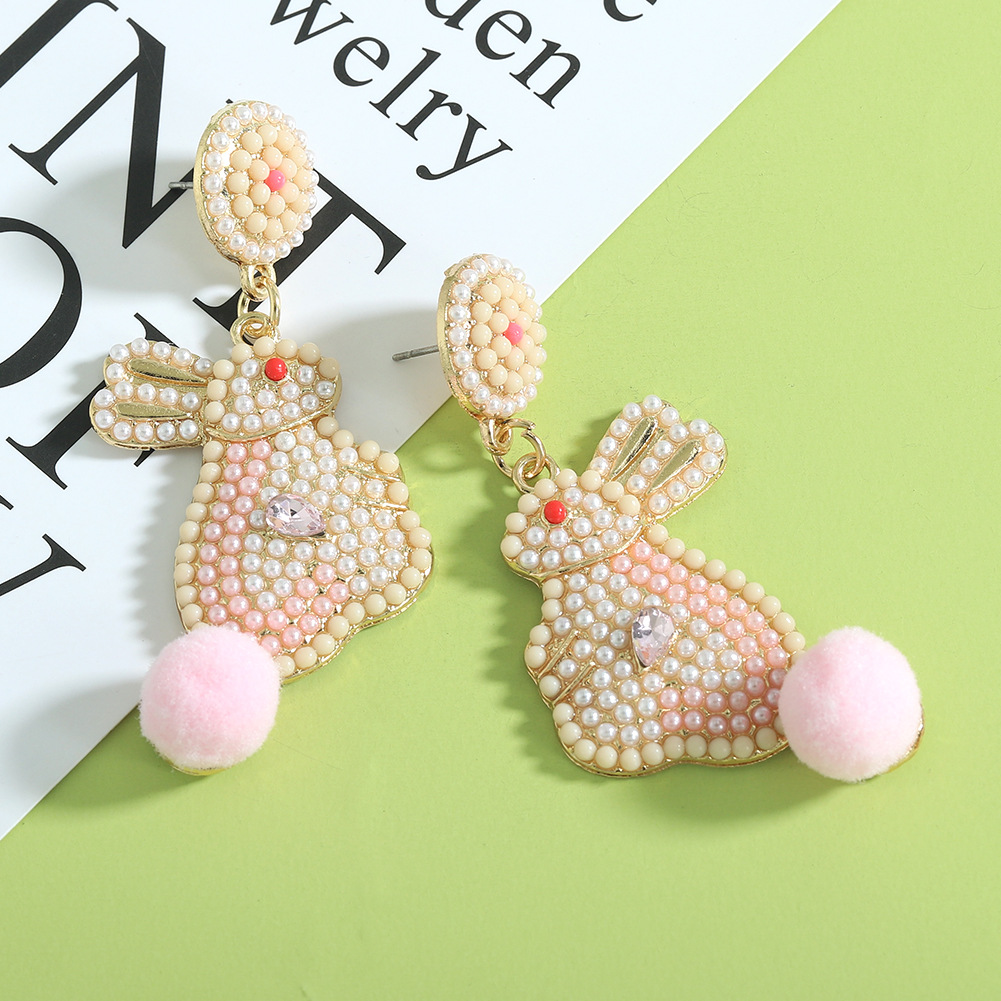 1 Pair Cute Rabbit Letter Plating Inlay Alloy Seed Bead Gold Plated Silver Plated Drop Earrings display picture 10