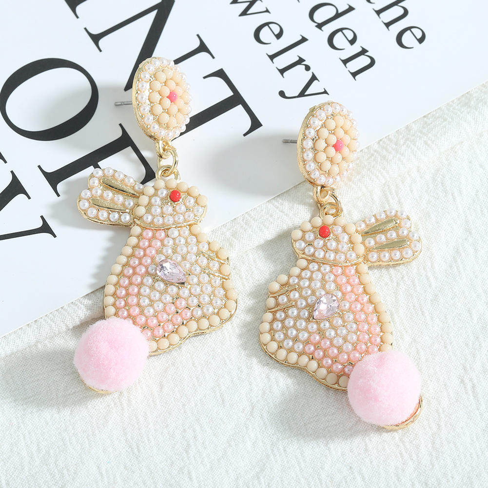 1 Pair Cute Rabbit Letter Plating Inlay Alloy Seed Bead Gold Plated Silver Plated Drop Earrings display picture 9
