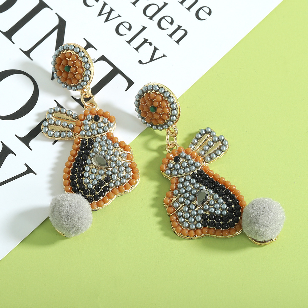 1 Pair Cute Rabbit Letter Plating Inlay Alloy Seed Bead Gold Plated Silver Plated Drop Earrings display picture 11