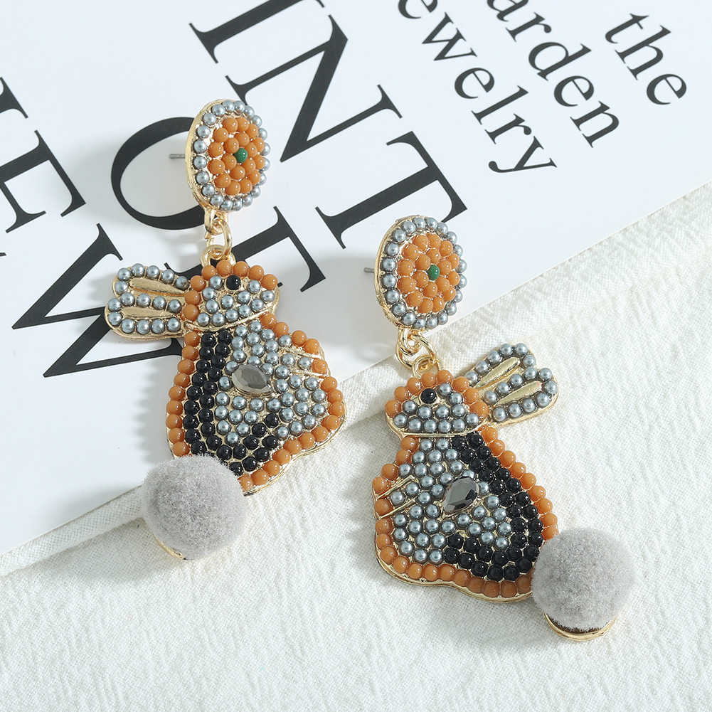 1 Pair Cute Rabbit Letter Plating Inlay Alloy Seed Bead Gold Plated Silver Plated Drop Earrings display picture 8