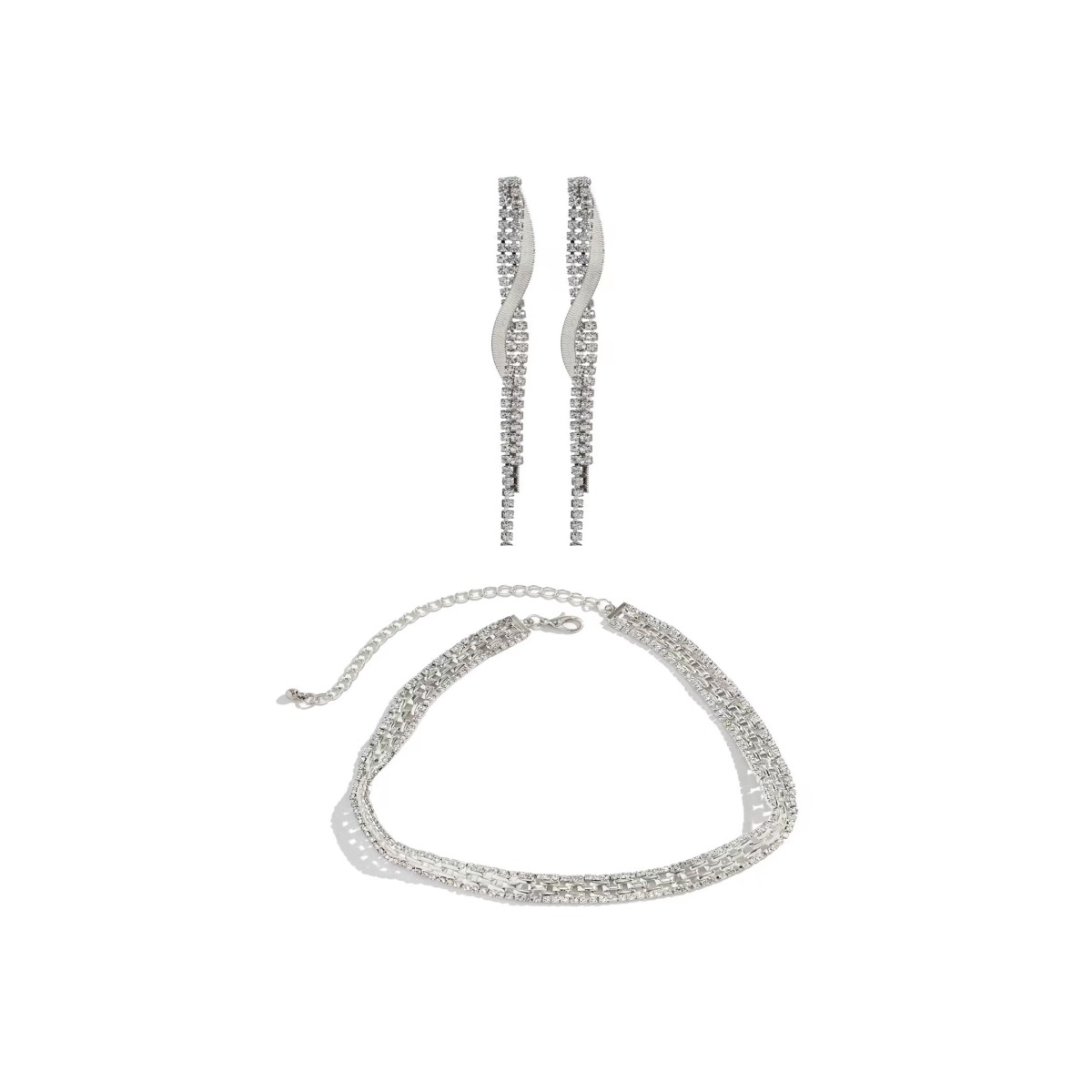 Kupfer Elegant Glänzend Geometrisch Strasssteine Ohrringe Halskette display picture 2