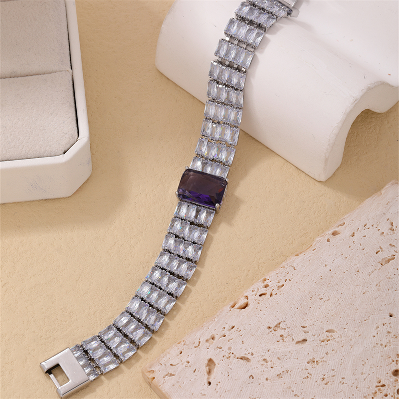 Copper K Gold Plated Rhodium Plated Casual Simple Style Quadrilateral Zircon Bracelets display picture 7