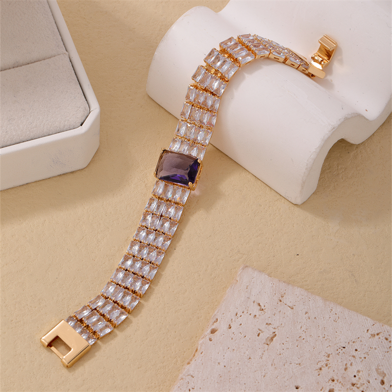 Copper K Gold Plated Rhodium Plated Casual Simple Style Quadrilateral Zircon Bracelets display picture 11
