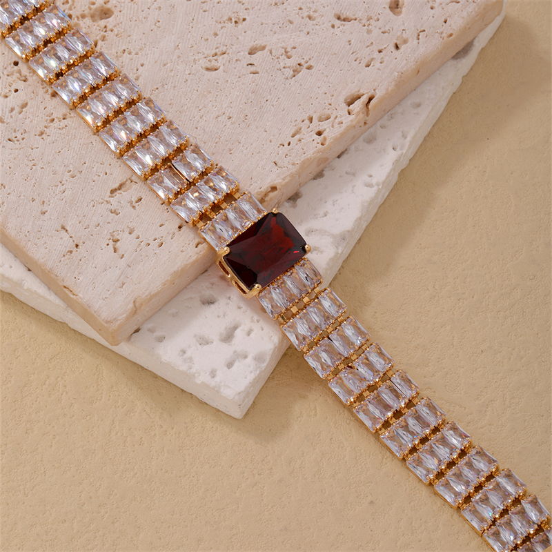 Copper K Gold Plated Rhodium Plated Casual Simple Style Quadrilateral Zircon Bracelets display picture 8