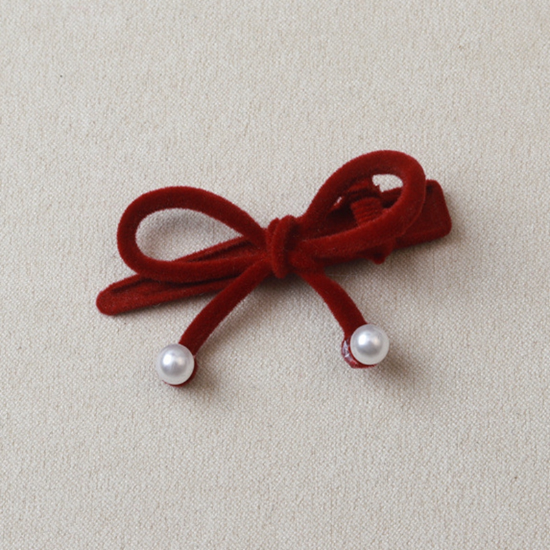 Women's Cute Sweet Bow Knot Flannel Flocking Inlay Artificial Pearls Hair Clip display picture 3