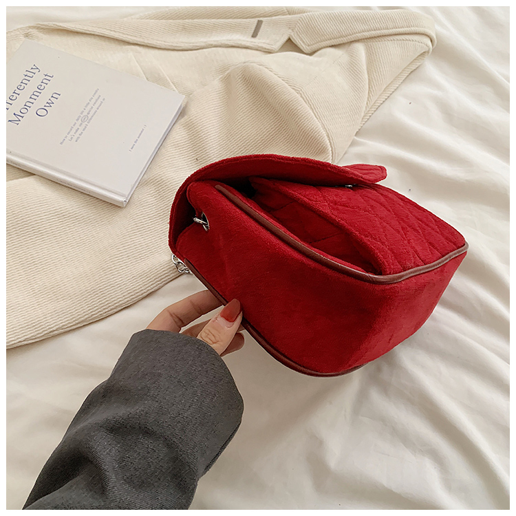 Women's Deerskin Velvet Solid Color Classic Style Sewing Thread Square Lock Clasp Shoulder Bag display picture 9